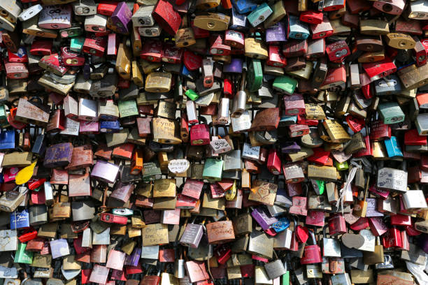 Padlock on Hohenzollern Bridge in Cologne City, Germany