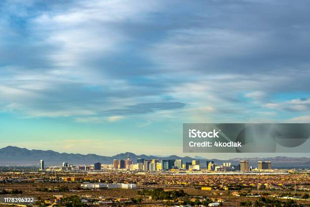 Las Vegas Valley Panorama At Dusk Stock Photo - Download Image Now - Las Vegas, Urban Skyline, The Strip - Las Vegas