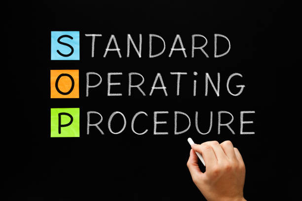 SOP Standard Operating Procedure Concept Hand writing SOP Standard Operating Procedure concept with white chalk on blackboard. instructions stock pictures, royalty-free photos & images