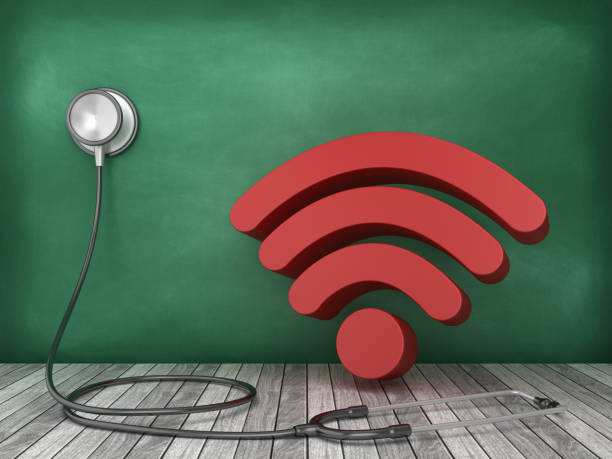 istock Stethoscope with WIFI Symbol on Chalkboard Background - 3D Rendering 1178408184