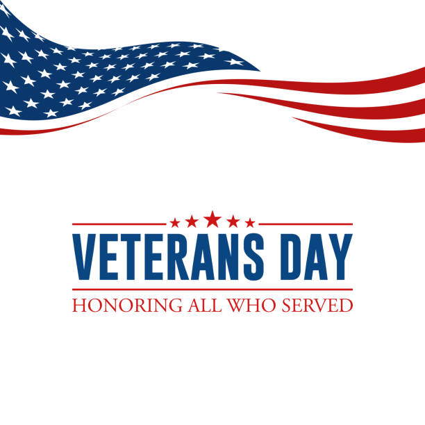 illustrazioni stock, clip art, cartoni animati e icone di tendenza di moderno veterans day celebrazione sfondo banner - patriotism