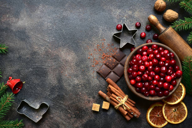 Culinary background with christmas winter spices and ingredients for baking