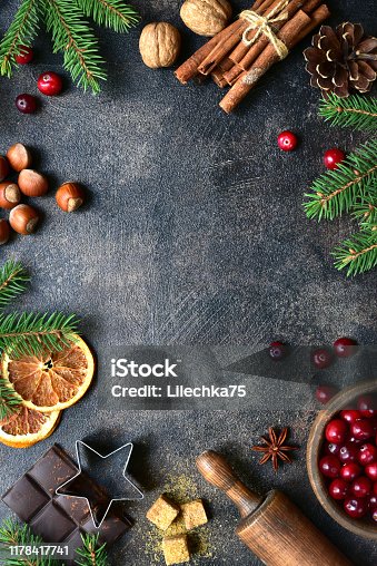 istock Culinary background with christmas winter spices and ingredients for baking 1178417741