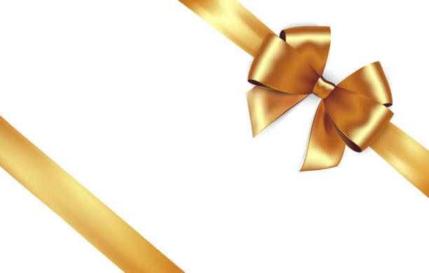 ilustrações de stock, clip art, desenhos animados e ícones de shiny golden satin ribbon. vector gold bow for design discount card - gift gold box white