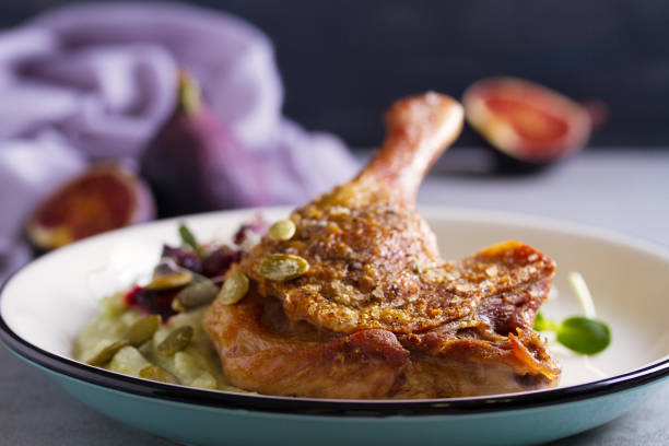 istock Roasted duck with celeriac puree and beetroot, sprinkled with pumpkin seeds 1178419351