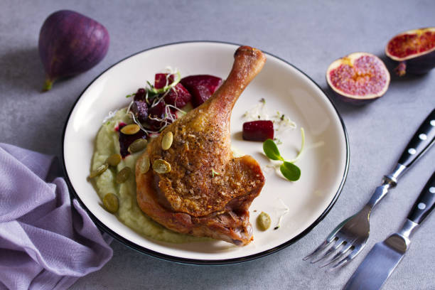 istock Roasted duck with celeriac puree and beetroot, sprinkled with pumpkin seeds 1178421417