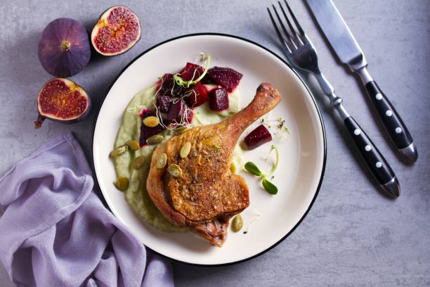 istock Roasted duck with celeriac puree and beetroot, sprinkled with pumpkin seeds 1178422252