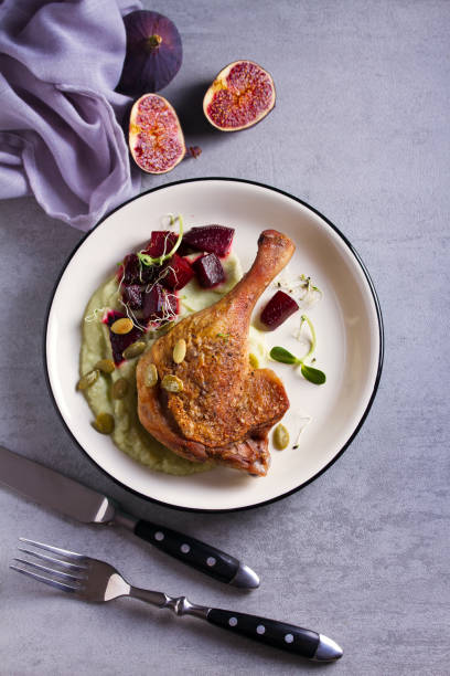 istock Roasted duck with celeriac puree and beetroot, sprinkled with pumpkin seeds 1178422795