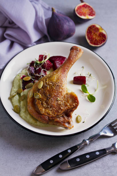 istock Roasted duck with celeriac puree and beetroot, sprinkled with pumpkin seeds 1178423120