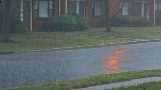 istock Heavy rain falling on an asphalt road in summer thunderstorm 1178424047