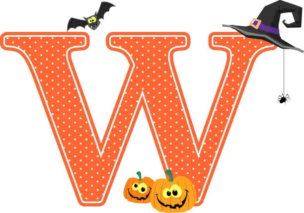 Vector illustration of capital letter w with halloween design elements