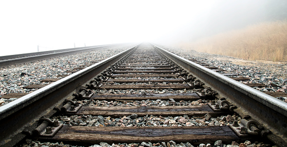 Railroad Tracks In The Clouds Stock Photo - Download Image Now - Railroad  Track, Rail Transportation, USA - iStock