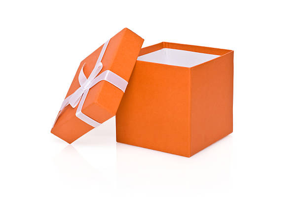 Open orange gift box. stock photo