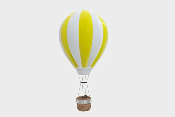 Yellow hot-air balloon with white background, 3d rendering. Computer digital drawing.