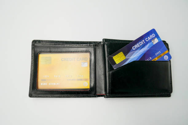 istock Credit card mockup in with black leather wallet 1178451559