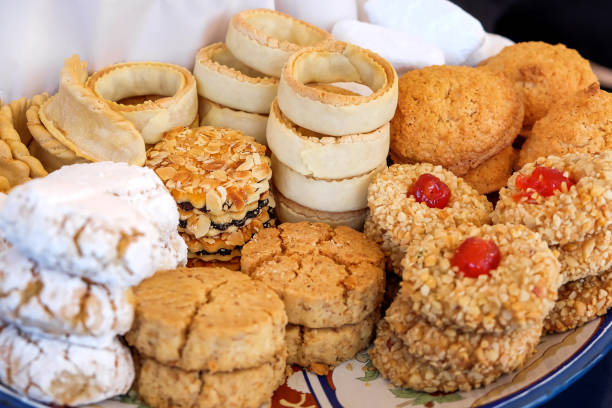 Close up shot of variation Moroccan sweet desserts
