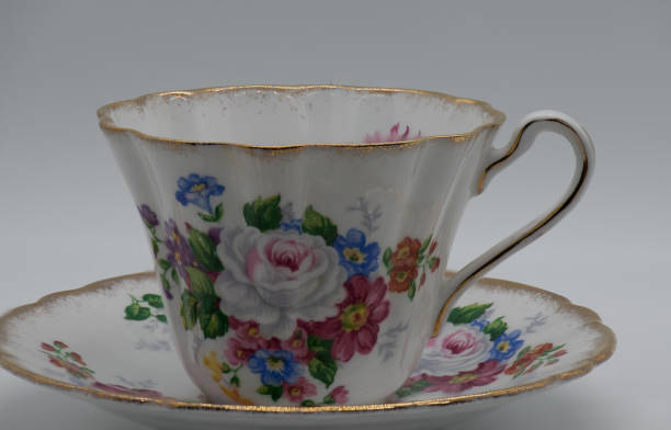 istock Floral bone-china teacup and saucer 1178456359