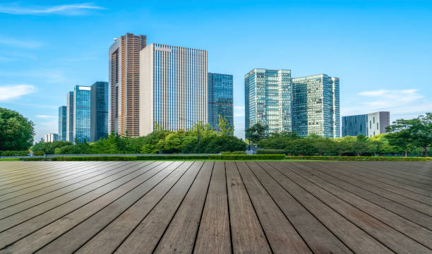 istock Skyline of road surface and urban architectural landscape 1178457365