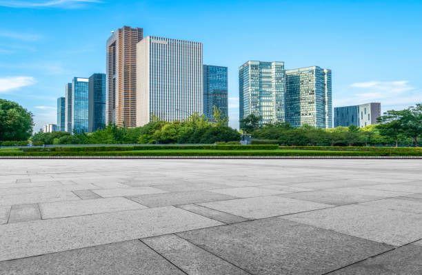 istock Skyline of road surface and urban architectural landscape 1178458237