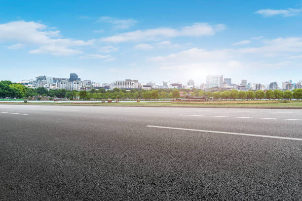 Skyline of road surface and urban architectural landscape