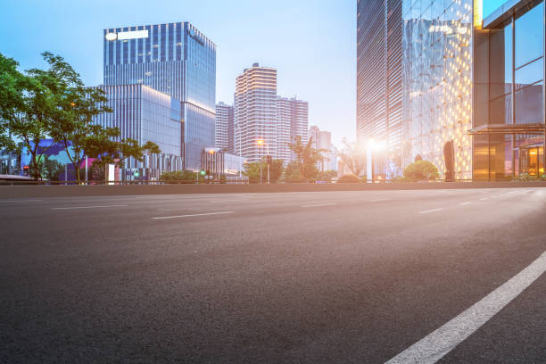 istock Skyline of road surface and urban architectural landscape 1178459230