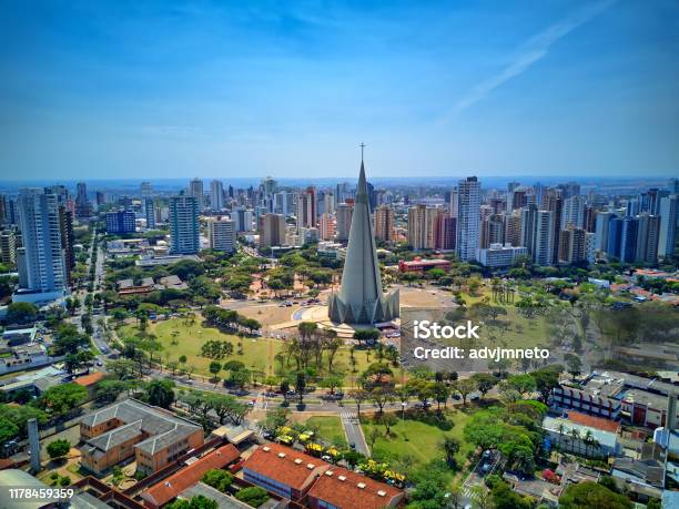 Maringá Cathedral And City Center Several Buildings Cathedral Of Maringá And Downtown Several Buildings Stock Photo - Download Image Now