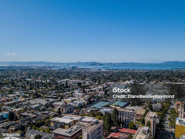 Aerial View Of Berkeley With San Francisco Skyline Stock Photo - Download Image Now - Berkeley - California, California, Aerial View