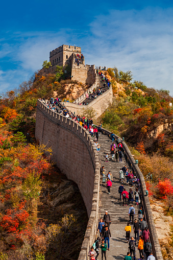 Autumn view of a fort on the Great Wall of China in Badaling, near Beijing in China.