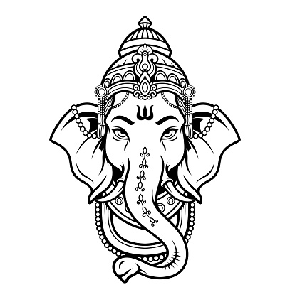 Lord Ganeshhead black and white icon in the linear style