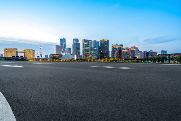 istock Skyline of road surface and urban architectural landscape 1178462924