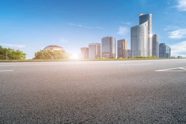 istock Skyline of road surface and urban architectural landscape 1178463344