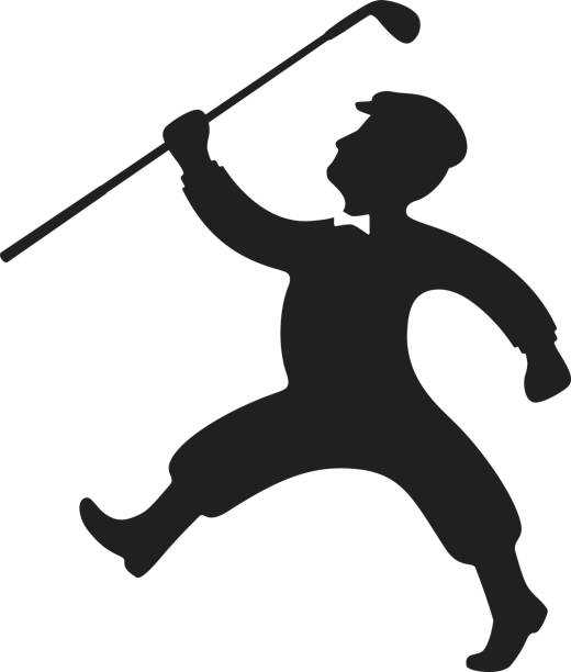 ilustraciones, imágenes clip art, dibujos animados e iconos de stock de vintage golfista - silhouette running cap hat