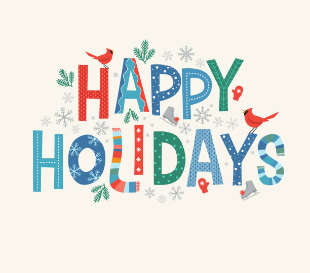 Colorful lettering Happy Holidays with decorative seasonal design elements. For banners, cards, posters and invitations.