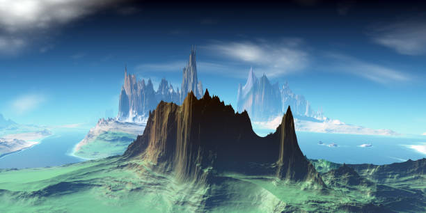 istock Alien Planet. Mountain and lake. 3D rendering 1178482580