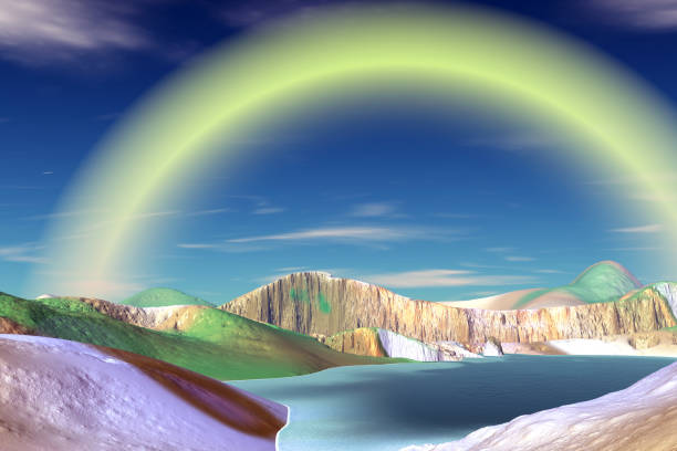 istock Alien Planet. Mountain and lake. 3D rendering 1178482619