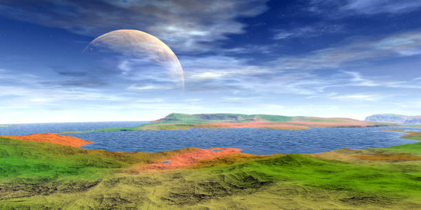 istock Alien Planet. Mountain and lake. 3D rendering 1178483235
