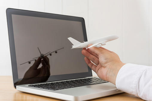 Airplane model and laptop