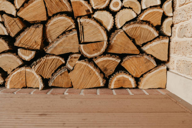 istock Chopped firewood stacked on veranda 1178492128