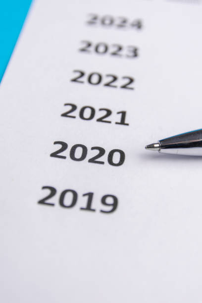 istock List of recent years on white paper. Pen points at 2020. Copy Space 1178495607