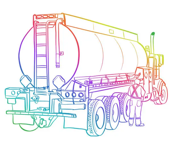Vector illustration of Fuel Truck And Driver Rainbow