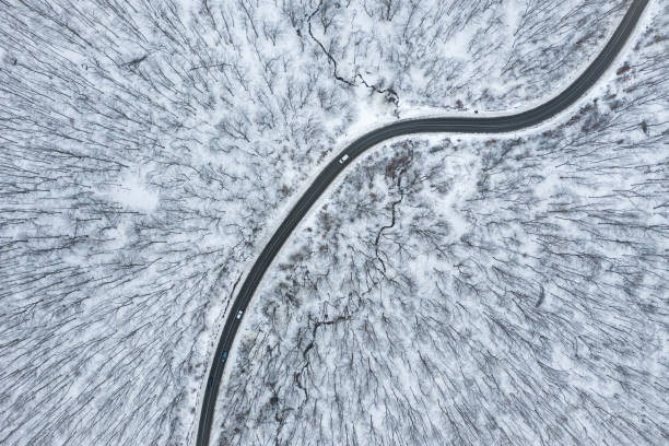 istock Aerial view of winter forest road 1178498722