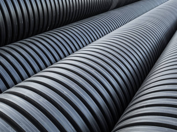 istock Corrugated double-walled pipes. Pipes for use in outdoor Sewerage systems. 1178500900
