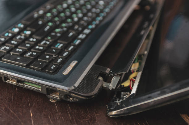 istock Broken and fallen laptop, defective laptop 1178501325