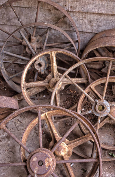 istock Collection of old rusted wheels 1178501934