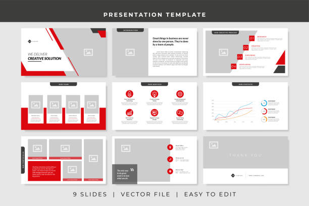 illustrations, cliparts, dessins animés et icônes de 9 diapositives modèle de présentation powerpoint d'affaires. modèle de conception vectorielle de présentation. - logiciel de présentation de diaporama