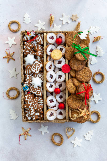 istock Christmas cookies gift box with decorative pendants arranged around the box 1178502209