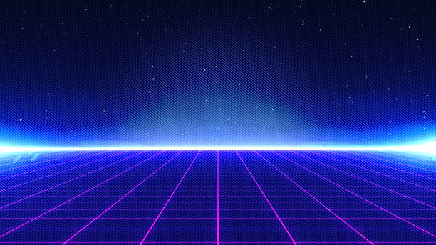 istock Retro Sci-Fi Background Futuristic Grid landscape of the 80`s. Digital Cyber Surface. Suitable for design in the style of the 1980`s. 3D illustration 1178503350