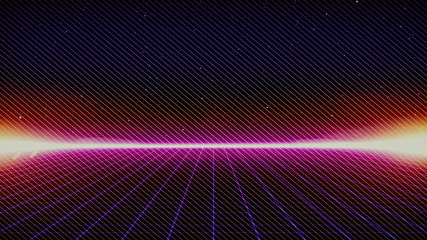 istock Retro Sci-Fi Background Futuristic Grid landscape of the 80`s. Digital Cyber Surface. Suitable for design in the style of the 1980`s. 3D illustration 1178503365