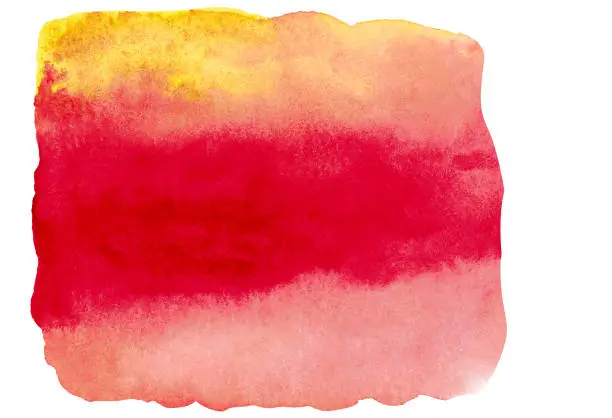 Photo of Pink yellow watercolor brushstroke on white background.