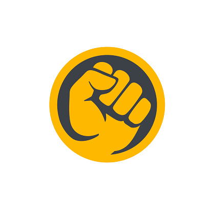Fist male hand, protest symbol. Power sign in circle.